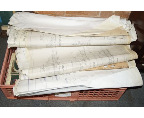 A quantity of architectural blue prints, (a quantity).