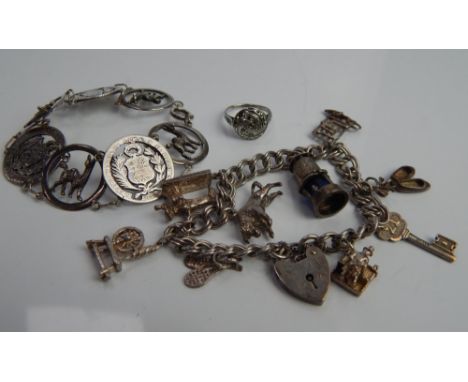 A small quantity of silver costume jewellery, to include a silver charm bracelet, with nine charms, silver plated bracelet, a