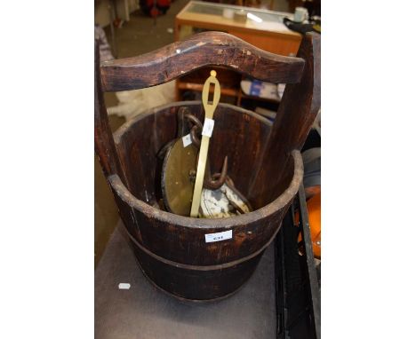Wooden bucket and vintage scales