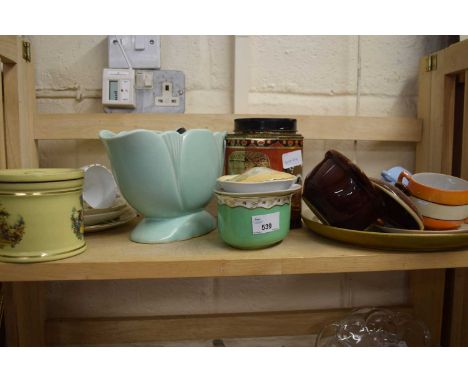 Mixed Lot: Modern metal tea caddy, tea wares, assorted ceramics etc