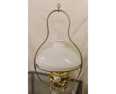 BRASS GYPSY STYLE FRAMED HANGING OIL LAMP