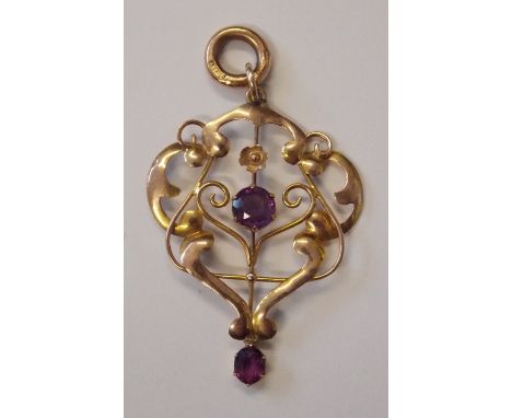 ART NOUVEAU 9CT GOLD AMETHYST SET PENDANT