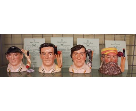 FOUR ROYAL DOULTON LIMITED EDITION CRICKETERS - LEN HUTTON D6495, DENNIS COMPTON D7076, W.G. GRACE D6845 AND FRED TRUMAN D709