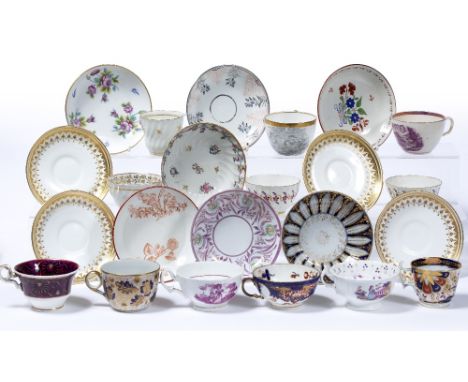 Collection of various cups and saucers 19th Century including Worcester, Bloor Derby, New Hall and others