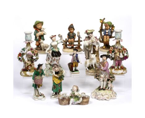 Group of twelve porcelain figures including Derby,  Hummel and Continental, largest 19cm