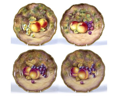 Four Royal Worcester plates two painted by R. Price, signed, the others by P. Standley and D. Shinnie, signed, all of fruit o
