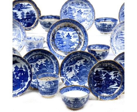 Group of tea bowls, cups, saucers and saucer dishes including Caughley, and others