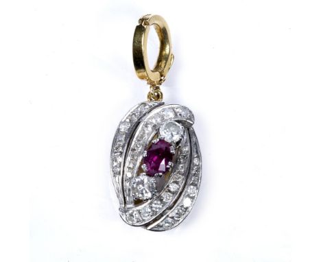 Pendant with stylised ruby and diamond setting