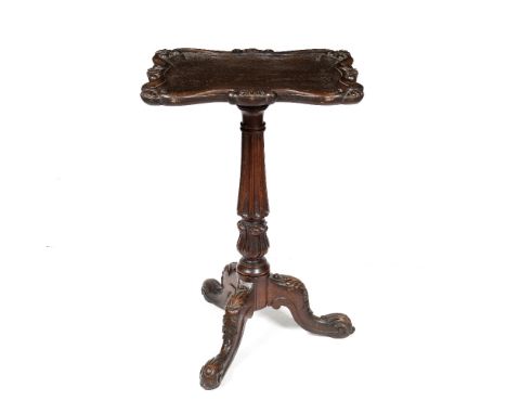 Carved oak tripod table 19th Century, with fluted column, 46cm across, 72cm high