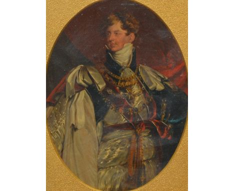 After Thomas Lawrence Portrait of George IV, three-quarter length, oval, 29cm x 21.5cm