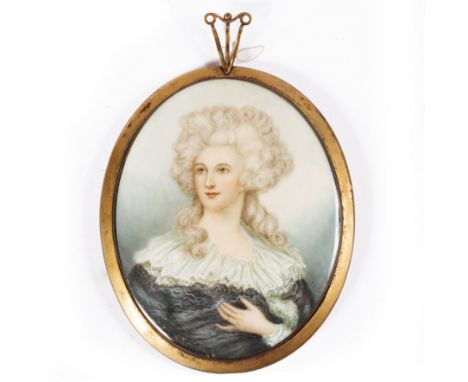 19th Century English School oval miniature portrait of a lady, 6cm x 5cm