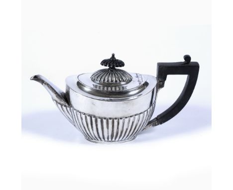 Silver teapot with half fluted body marks rubbed, 277 grams