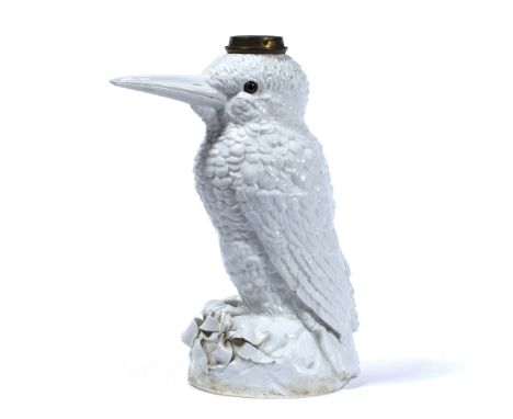 Porcelain lamp base in the form of a kookaburra Continental, late 19th Century, 39cm high