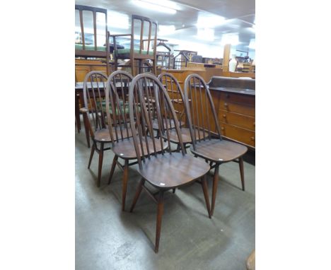 A set of six Ercol dark elm and beech Quaker chairs 