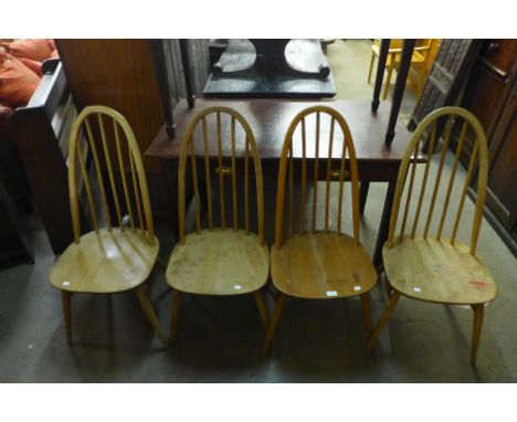 A set of four Ercol Blonde Quaker elm and beech chairs, a/f 