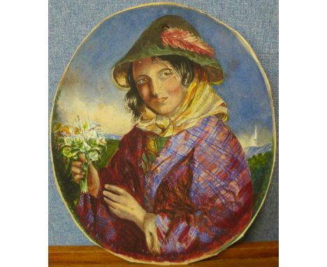 Continental School (19th Century), oval portrait of a gypsy girl, watercolour, 33 x 28cms, unframed 