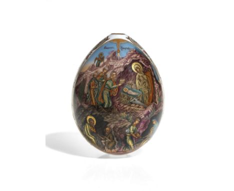 A Porcelain Easter Egg IMPERIAL PORCELAIN MANUFACTORY, LATE 19TH CENTURY  Height 11.5cm  Related literature: For a similar wo