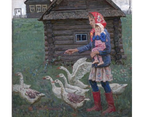 TKACHEV, SERGEI and TKACHEV, ALEKSEI (B. 1922 and B. 1925) Geese , signed, also further signed, titled in Cyrillic and dated 