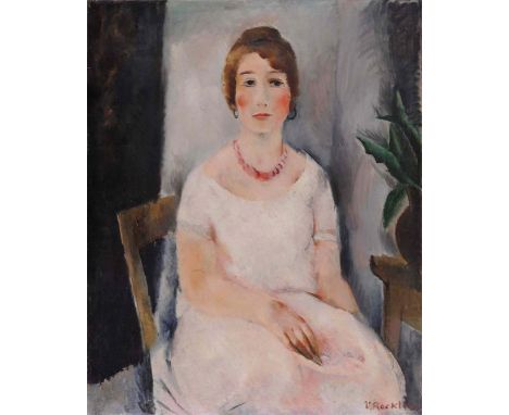 ROCKLINE, VERA (1896-1934) Portrait of a Woman in a Pink Dress , signed. Oil on canvas, 100 by 81 cm. Provenance:  Private co