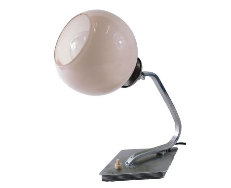 An Art Deco chrome plated table lamp, with opaque pink shade, 29cm high. WARNING! This lot contains untested or unsafe electr