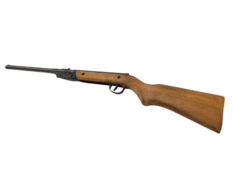 A Milbro model 46 air rifle, pressed steel and wooden stock, marked made in England, no serial numbers.