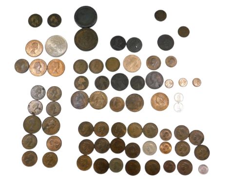 A quantity of mainly British pennies, halfpennies, etc., to include cartwheel penny, etc.