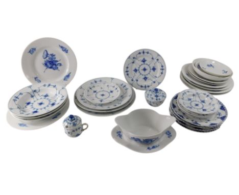 A Royal Copenhagen fluted blue pattern part dessert service, and other similar pieces, decorated with flowers, etc.