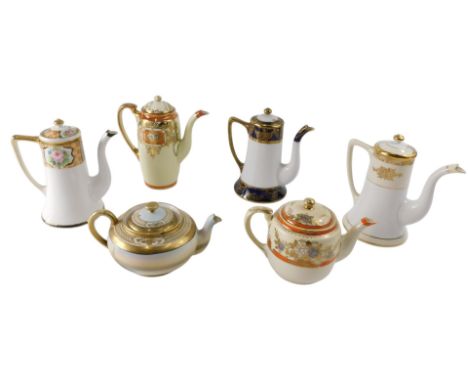 A collection of Noritake teapots and coffee pots. (6)