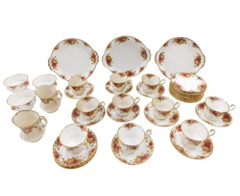 A Royal Albert Old Country Roses pattern part tea service, to include three cake plates, three bowls, etc.