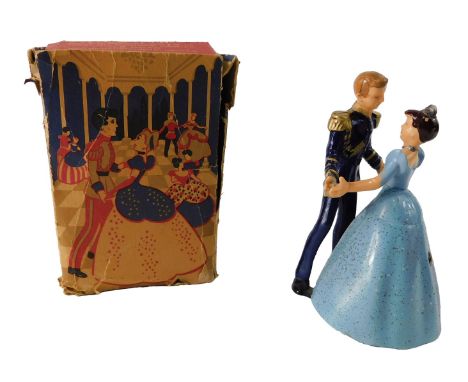 A Cinderella and Prince Charming novelty mechanical clockwork waltzing figures, model number 9-19, made by Wells &amp; Co of 