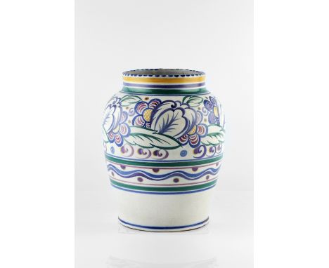 Carter Stabler Adams Poole Pottery Vase painted in the 'Bluebird' pattern decorated by Ruth Pavely, shape 435, pattern VT 28c