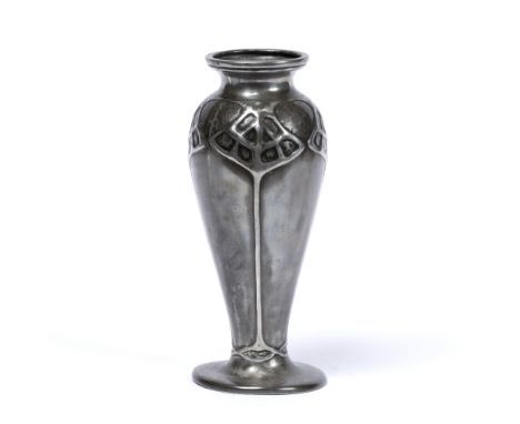 Liberty &amp; Co. Vase pewter, decorated in relief with stylised trees stamped 'Tudric 02450' 19cm high.