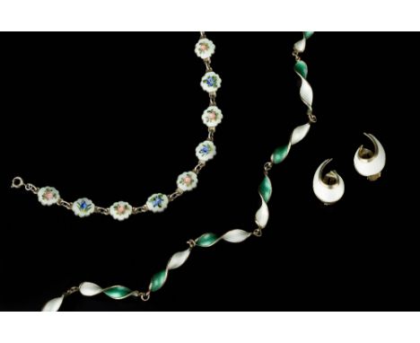 Ivar T. Holth (Norwegian, 20th Century) Panel bracelet floral enamel decoration signed and stamped '925S Sterling Norway' a p