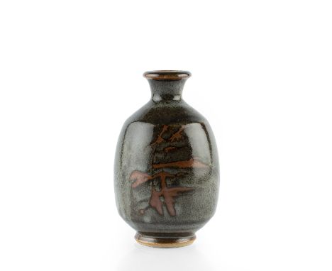 John Leach (b.1939) at Muchelney Pottery Bottle vase, 2004 tenmoku with wax resist decoration impressed potter's seal and dat