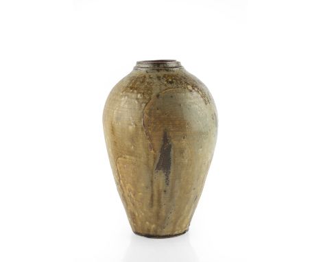 Attributed to Richard Batterham (b.1936) Vase green and ash glazes 28.5cm high.