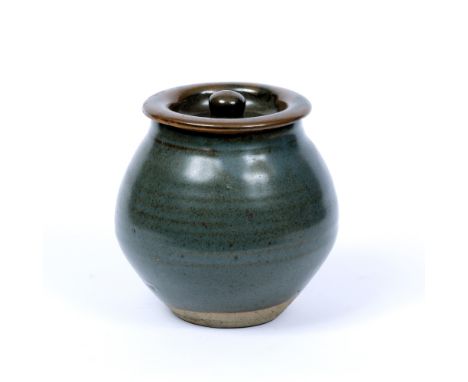 Bernard Leach (1887-1979) at Leach Pottery Pot and cover blue and green glaze impressed potter's and pottery seals 15cm high.