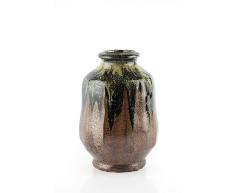 Mike Dodd (b.1943) Vase tenmoku and rust glaze, faceted sides impressed potter's seal 19.5cm high.