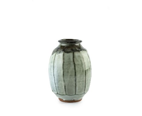 Mike Dodd (b.1943) Vase wood ash glaze, faceted sides impressed potter's seal 22.5cm high.