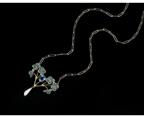 Levinger &amp; Bissinger (attributed to) Jugendstil pendant necklace, circa 1900 spray of plique à jour enamel and blue stone