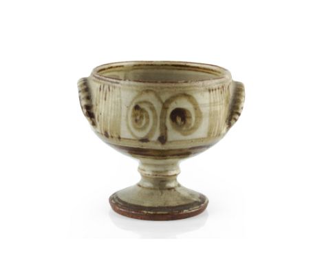 Michael Cardew (1901-1983) at Wenford Bridge Chalice cup brushwork decoration impressed potter's and pottery seals 13cm high.