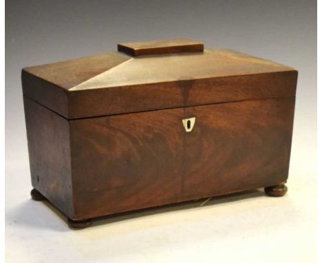 19th Century mahogany sarcophagus tea caddy, 30cm wide