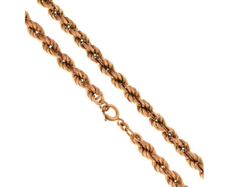 9ct gold hollow rope-link chain, 59cm long approx, 26.6g approx