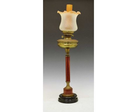 20th Century oil lamp of column form with glass shade, 83cm high 