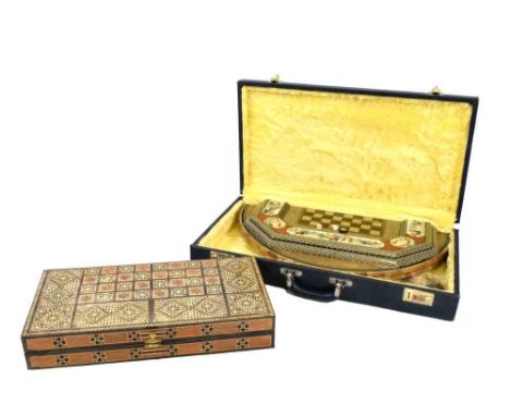 20th Century Persian backgammon/chess board (cased) and a similar Damascun Board