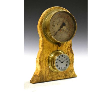 Mounted ship's gauge, 'Combined Pressure &amp; Feet of Water', Winn &amp; Co. Ltd., Birmingham, 20cm diameter including colla