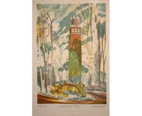 Alan Powers - Limited edition coloured print - Lord Berner's Folly, 209/500, signed in pencil lower right,  28cm x 20cm