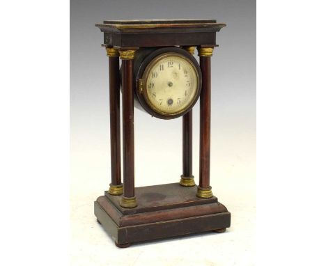 Early 20th Century portico clock, with Hamburg American Clock Co timepiece movement, 26.5cm high