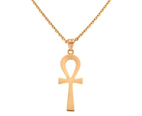 Egyptian gold Ankh pendant, on chain stamped '750', 45.5cm long approx, 12.6g approx