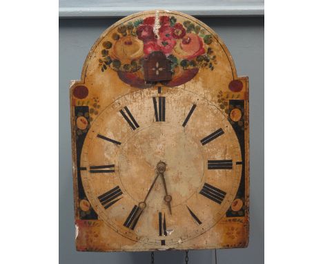 19TH CENTURY BAVARIAN HANGING CUCKOO CLOCK having painted arch face with cuckoo automaton, long pendulum and later associated