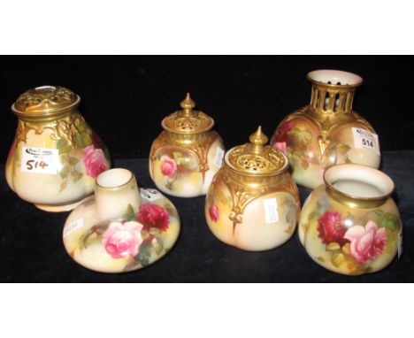 COLLECTION OF ROYAL WORCESTER PORCELAIN POT POURRI VASES AND PIERCED COVERS of mainly baluster form. puce marks to all bases,